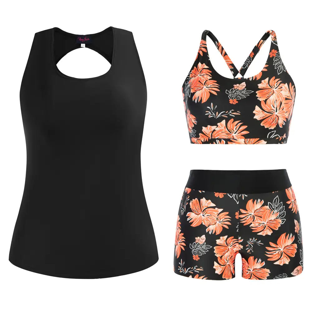 Tankini-Set – 3-teilig, Plus Size Tummy-Control - 4#