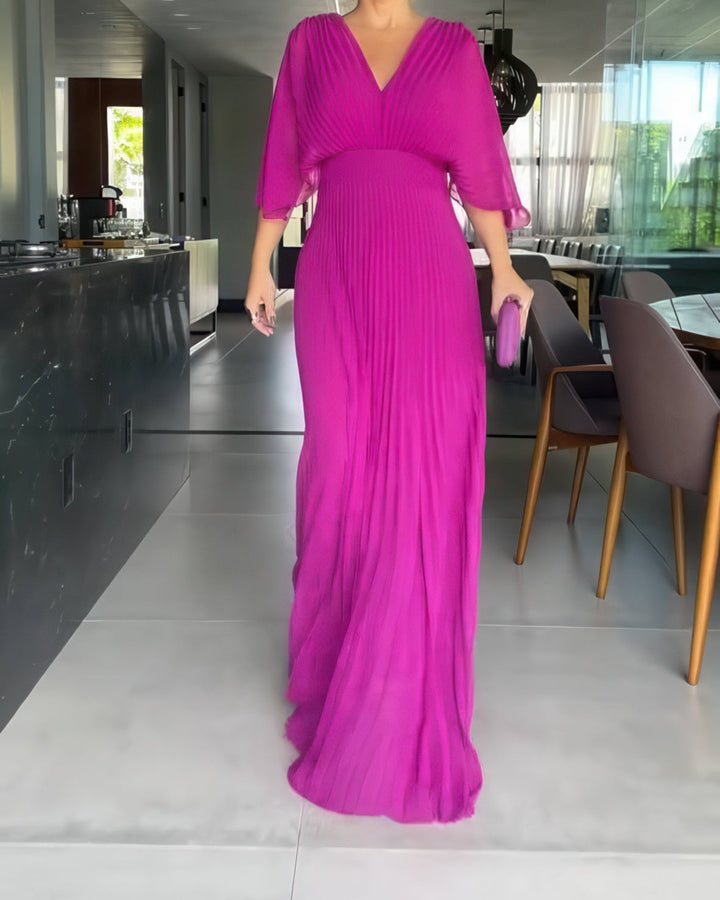 Athena™ - Elegantes Plissee-Maxikleid mit V-Ausschnitt