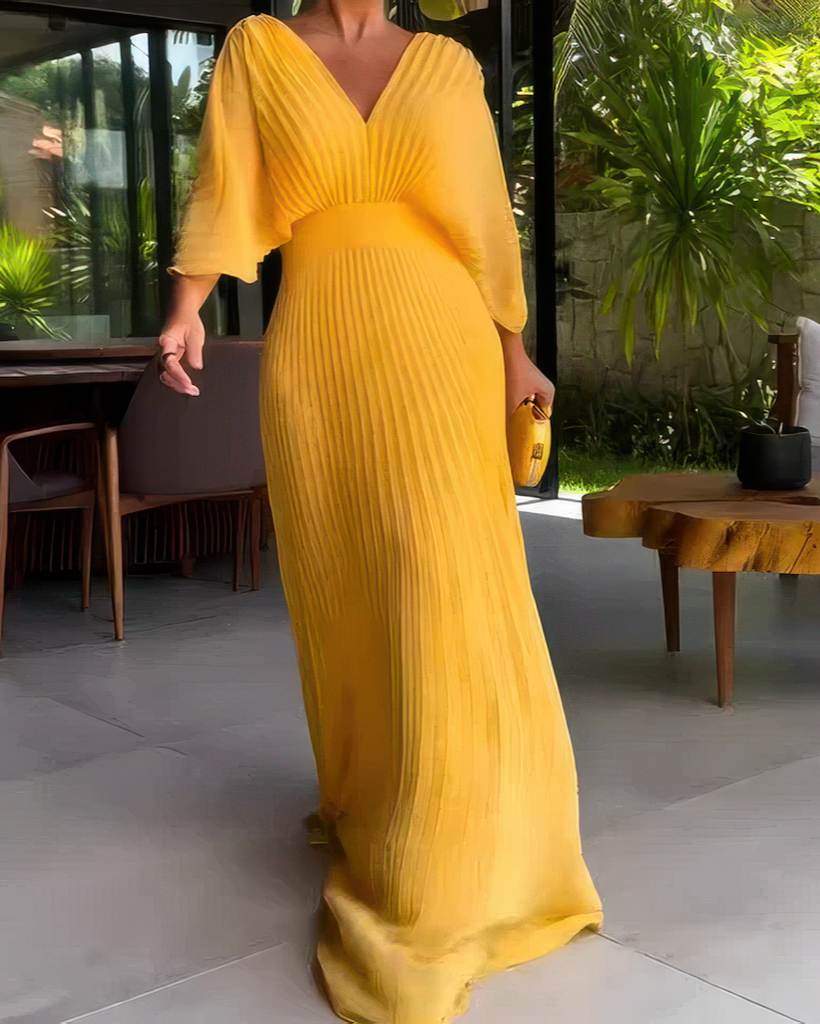 Athena™ - Elegantes Plissee-Maxikleid mit V-Ausschnitt