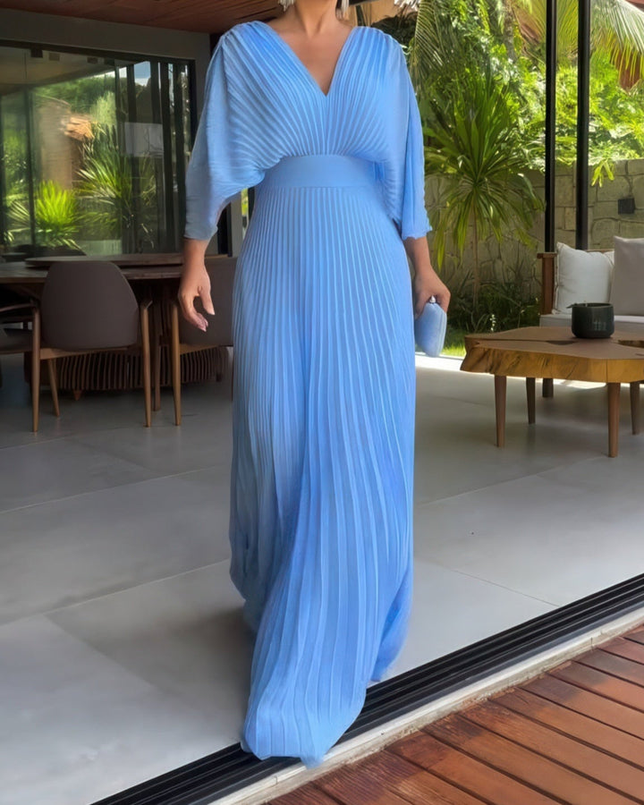 Athena™ - Elegantes Plissee-Maxikleid mit V-Ausschnitt