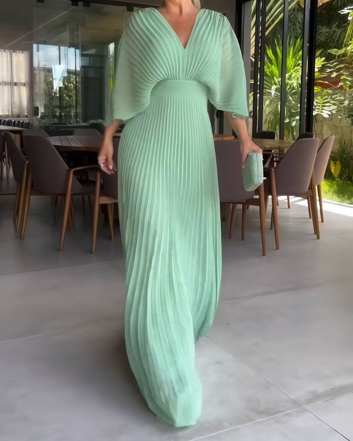 Athena™ - Elegantes Plissee-Maxikleid mit V-Ausschnitt