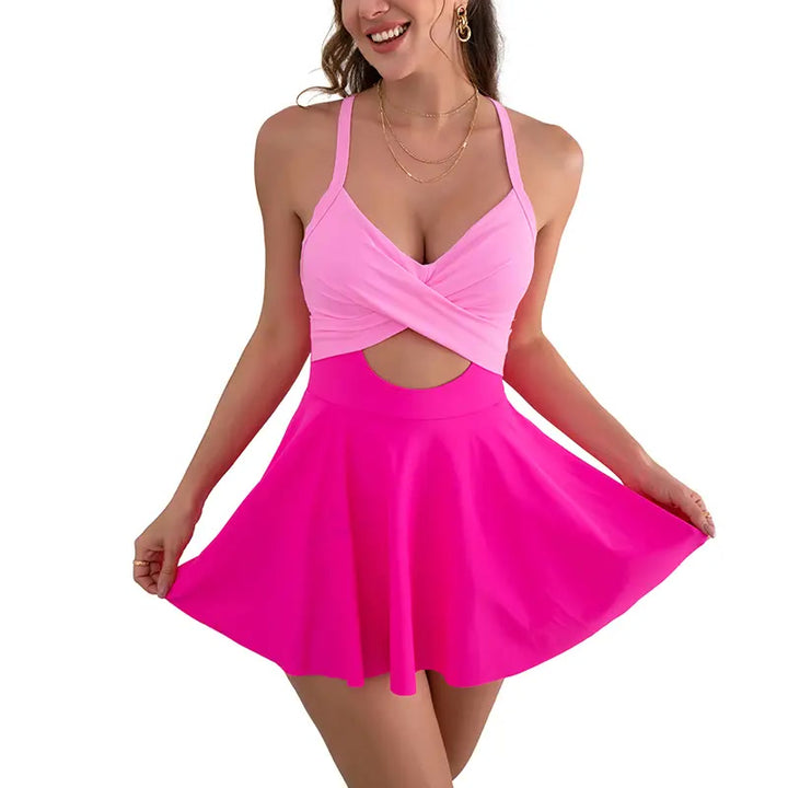 Badekleid – Cutout Einteiler mit Röckchen - Hot Pink