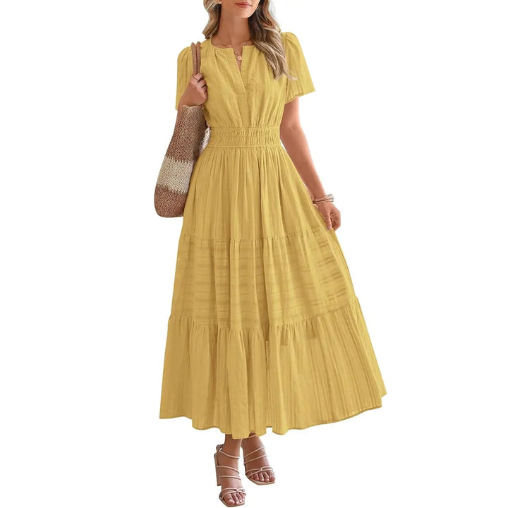 Maxikleid – Leichtes Sommerkleid mit Taschen - Yellow