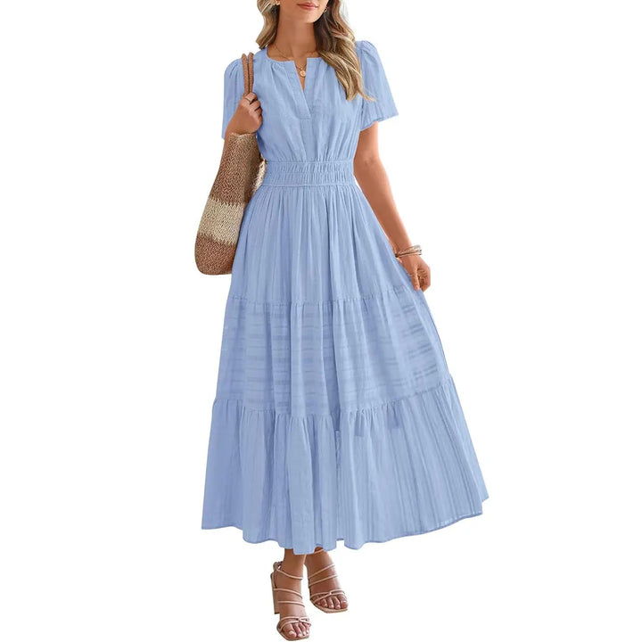 Maxikleid – Leichtes Sommerkleid mit Taschen - Light Blue