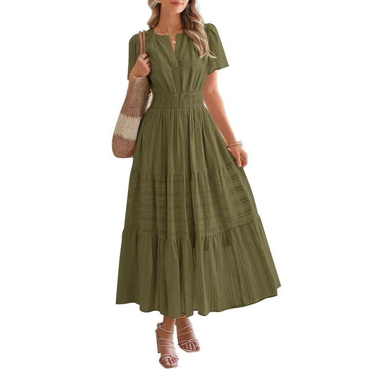 Maxikleid – Leichtes Sommerkleid mit Taschen - Army Green