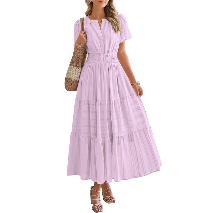 Maxikleid – Leichtes Sommerkleid mit Taschen - Light Pink Purple