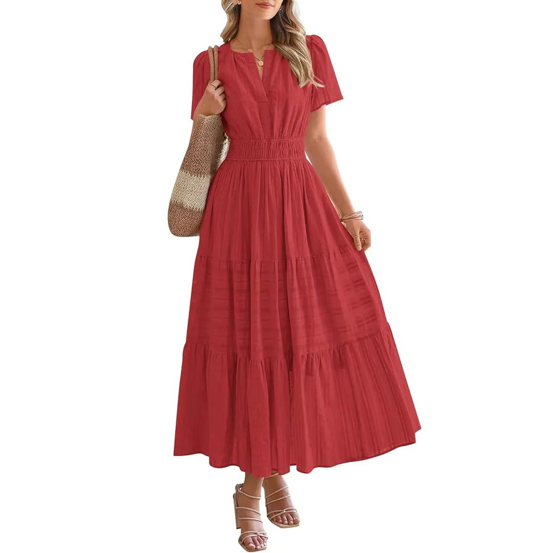 Maxikleid – Leichtes Sommerkleid mit Taschen - Red