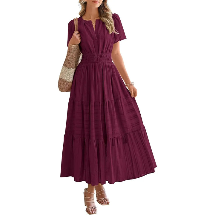 Maxikleid – Leichtes Sommerkleid mit Taschen - Wine Red