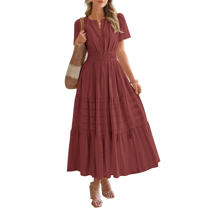 Maxikleid – Leichtes Sommerkleid mit Taschen - Brown Red