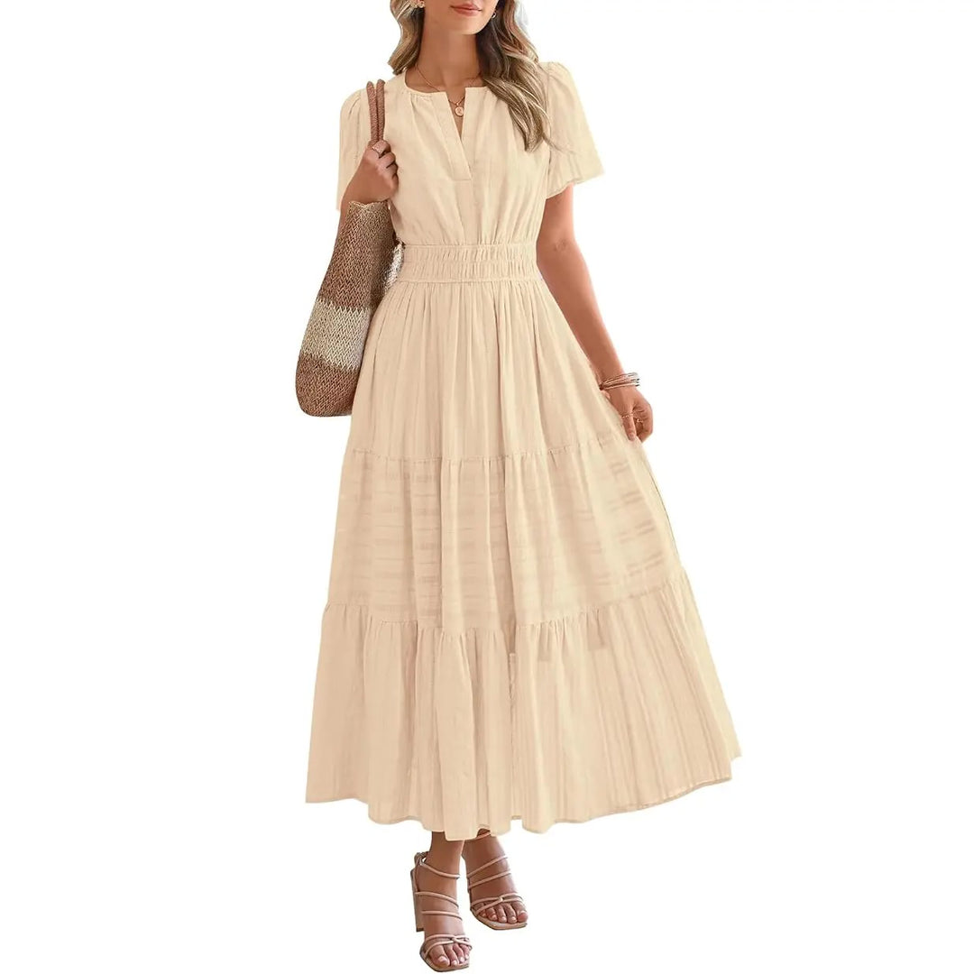 Maxikleid – Leichtes Sommerkleid mit Taschen - Apricot