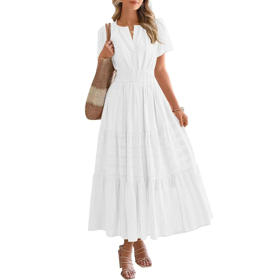 Maxikleid – Leichtes Sommerkleid mit Taschen - White