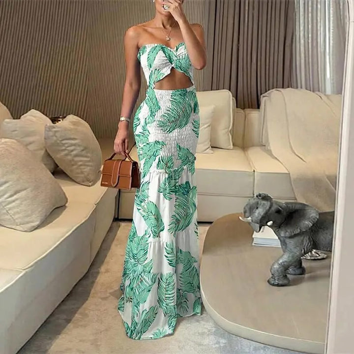 Maxikleid – Tropical Floral mit Smok-Bund - Lifestyle