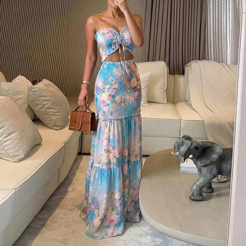 Maxikleid – Tropical Floral mit Smok-Bund - Lifestyle