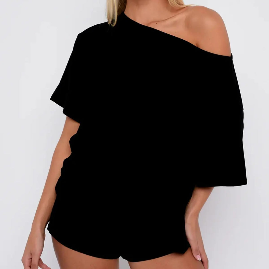 Loungewear-Set – Off-Shoulder Top & Shorts - Black