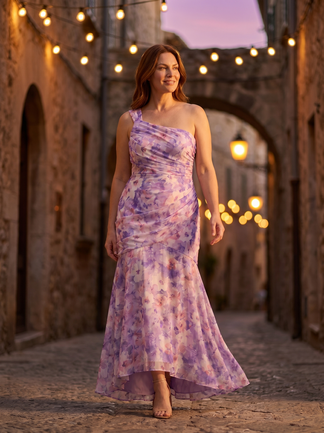 Lavinia™ - Asymmetrisches Maxikleid mit Aquarell-Blumendruck
