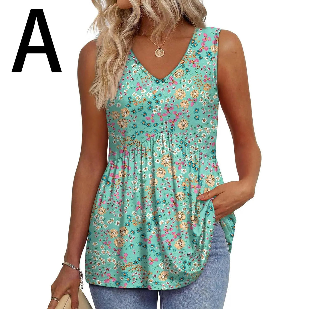Peplum-Top – Fließendes ärmelloses Sommertop - G-pink Green Floral