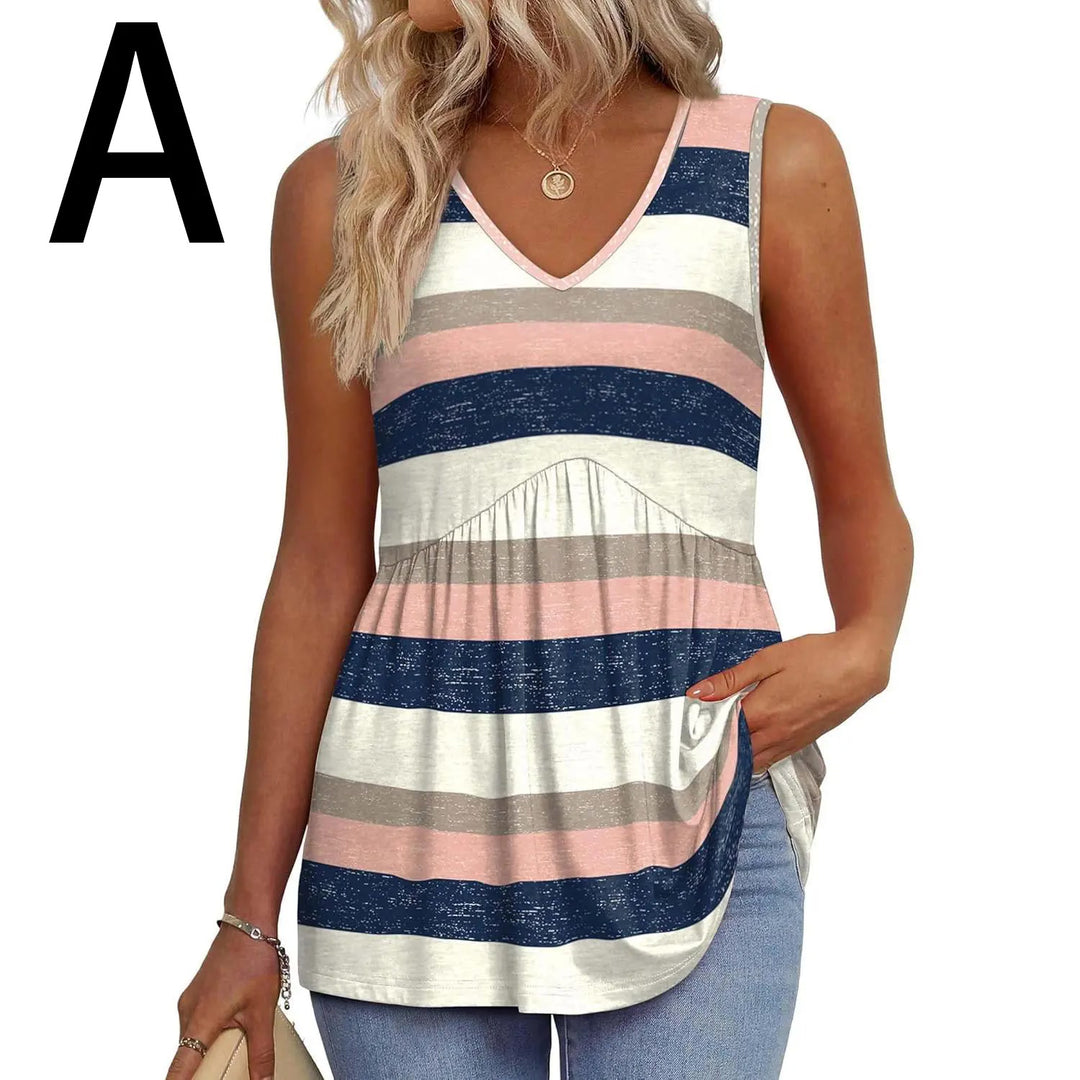 Peplum-Top – Fließendes ärmelloses Sommertop - F-blue Pink Stripe