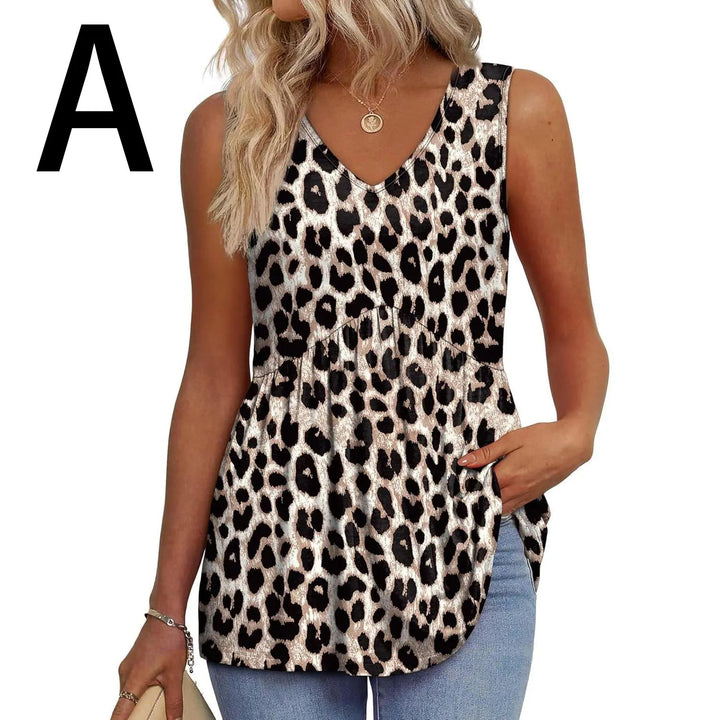 Peplum-Top – Fließendes ärmelloses Sommertop - K-leopard