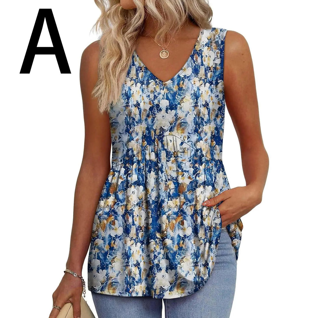 Peplum-Top – Fließendes ärmelloses Sommertop - H-blue Yellow Floral