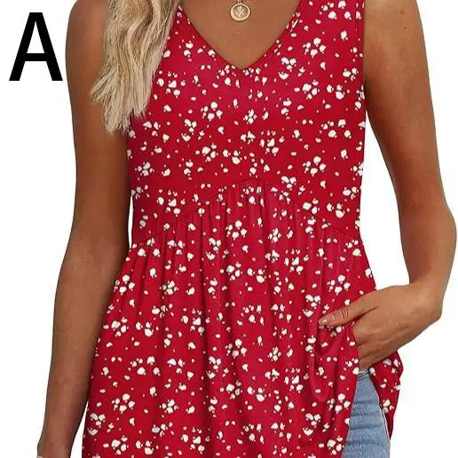 Peplum-Top – Fließendes ärmelloses Sommertop - T-red White Spot