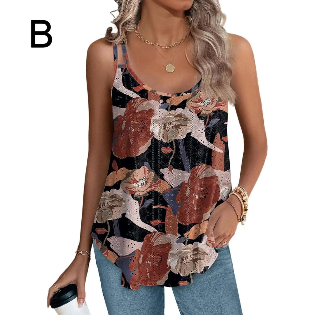 Peplum-Top – Fließendes ärmelloses Sommertop - Desgin-B-N- Khaki Flower