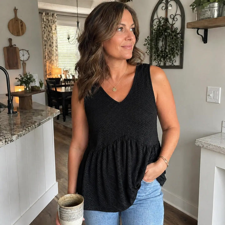 Peplum-Top – Fließendes ärmelloses Sommertop - Lifestyle
