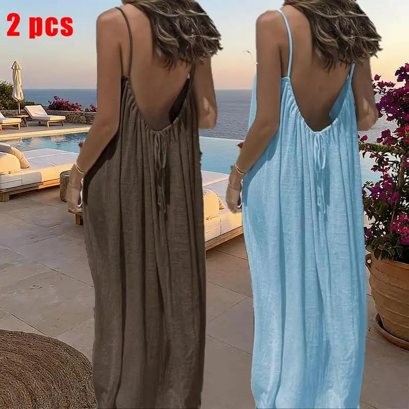 Sommerkleid – Ärmelloses Cami-Maxikleid - 2pcs brown/Light Blue