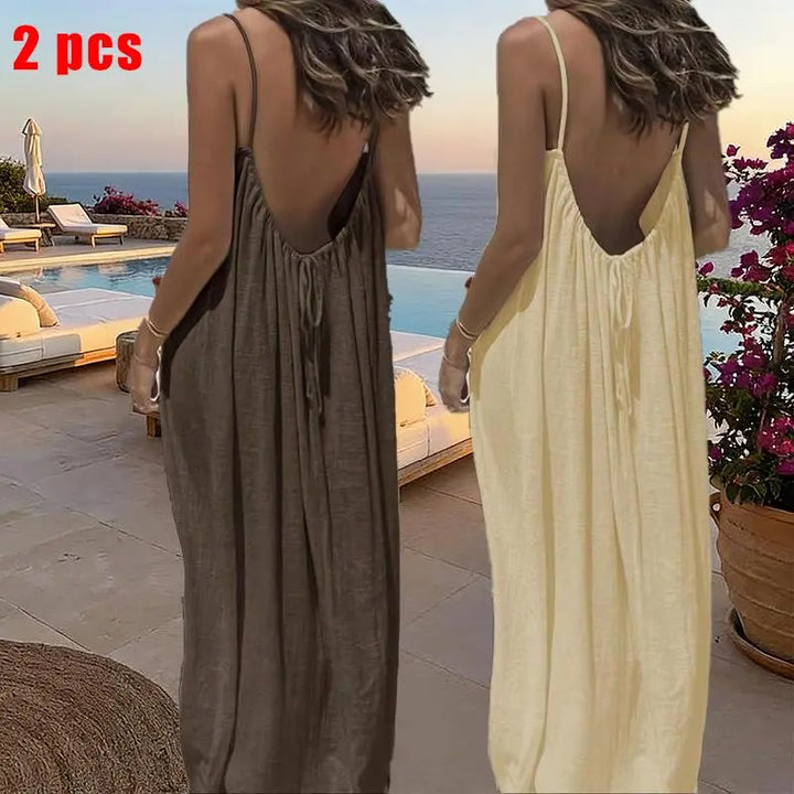 Sommerkleid – Ärmelloses Cami-Maxikleid - 2pcs brown/beige
