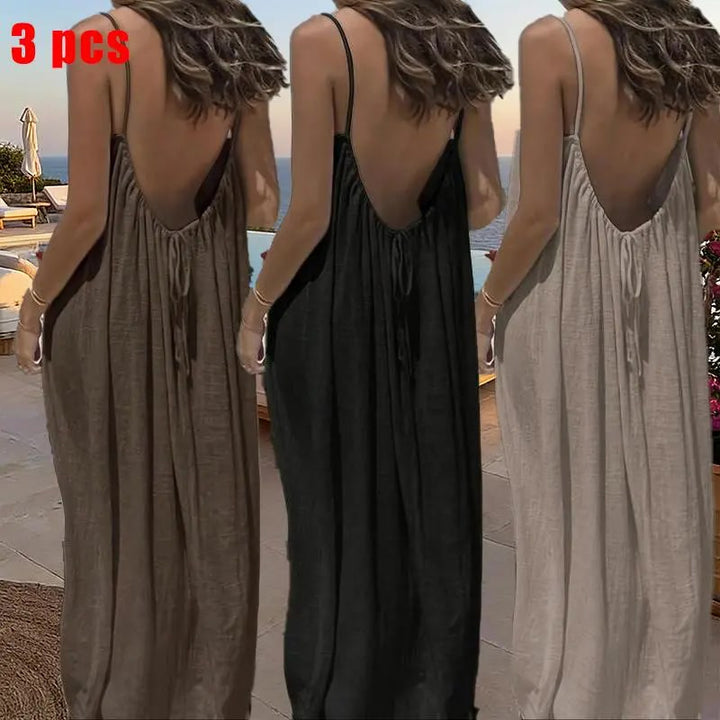 Sommerkleid – Ärmelloses Cami-Maxikleid - 3pcs brown/black/Fawn Brown