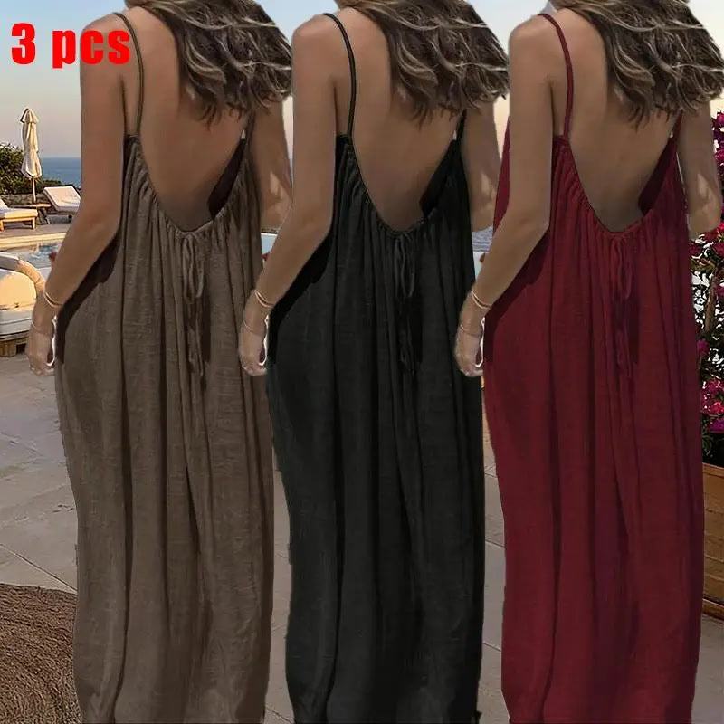 Sommerkleid – Ärmelloses Cami-Maxikleid - 3pcs brown/black/Burgundy