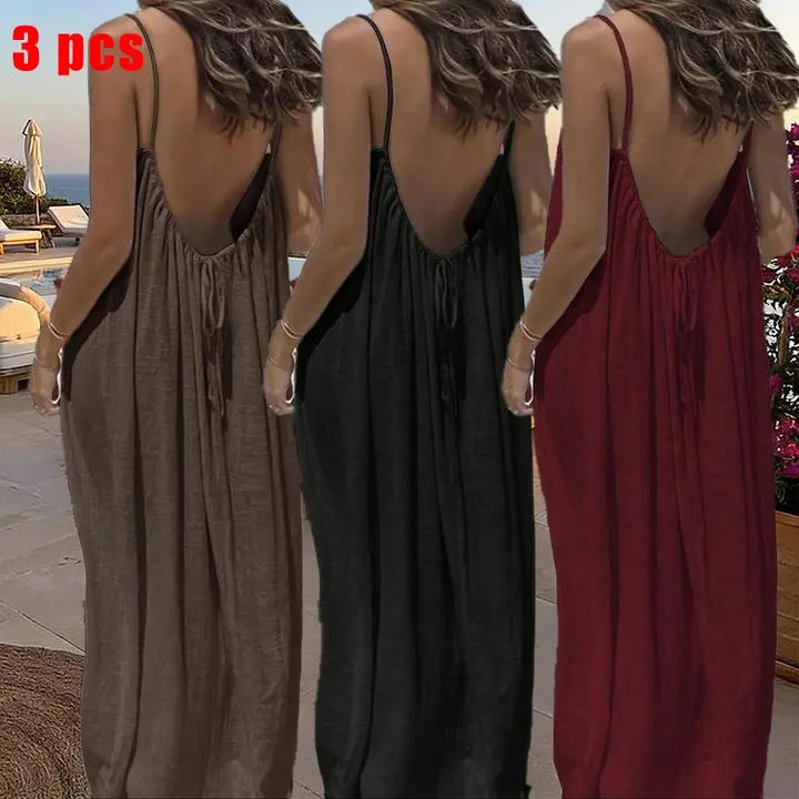 Sommerkleid – Ärmelloses Cami-Maxikleid - 3pcs brown/black/Burgundy