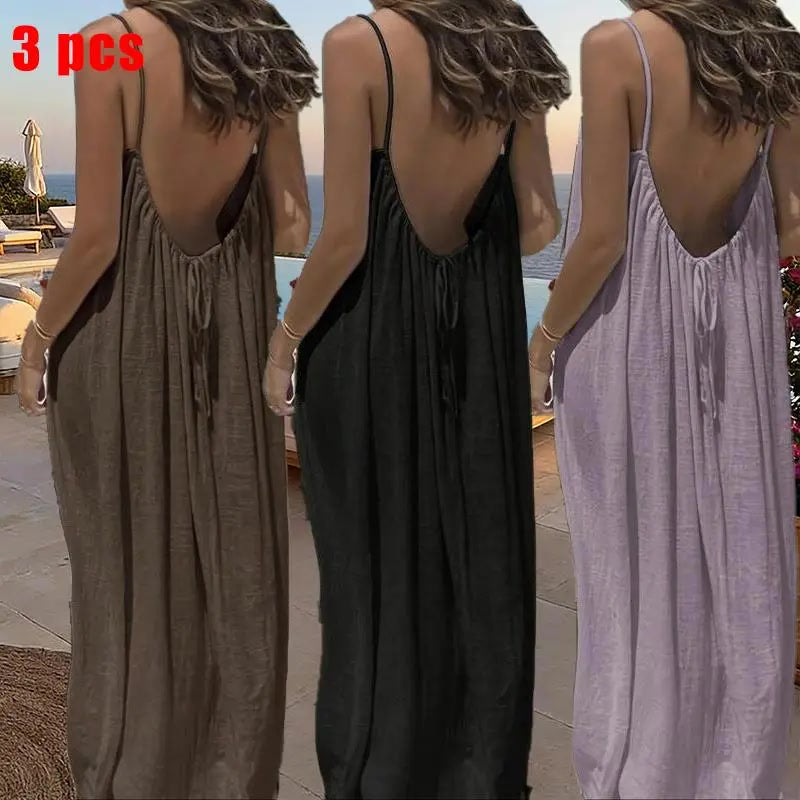 Sommerkleid – Ärmelloses Cami-Maxikleid - 3pcs brown/black/Lavender